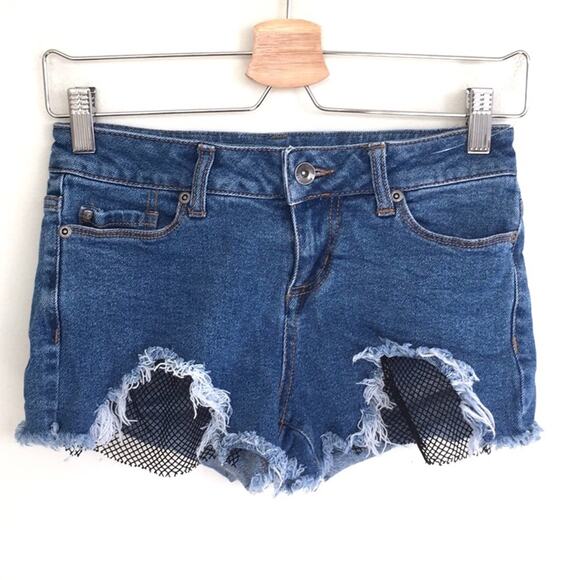 Blackheart hi rise denim shorts frayed & net sz 0 - Picture 1 of 8